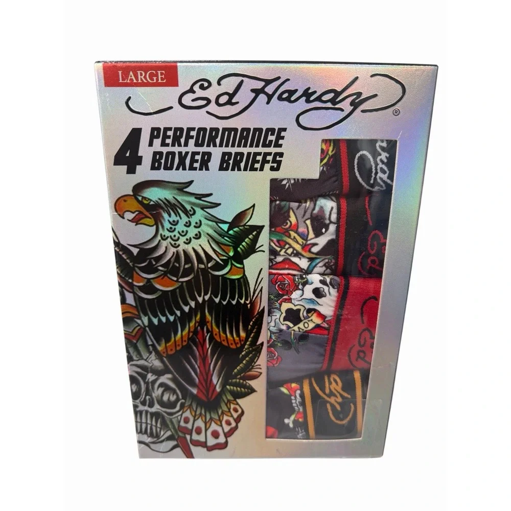 Ed Hardy Men's Performance Boxer Briefs 4-Pack Multicolor Size L NWT